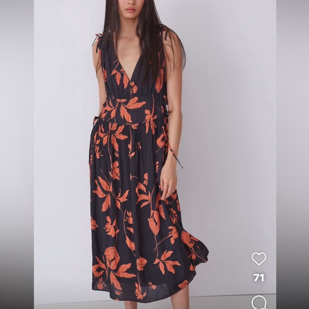 Thakoon Women's Floral Ruffle Maxi Dress Size 2 Black & Orange Sleeveless